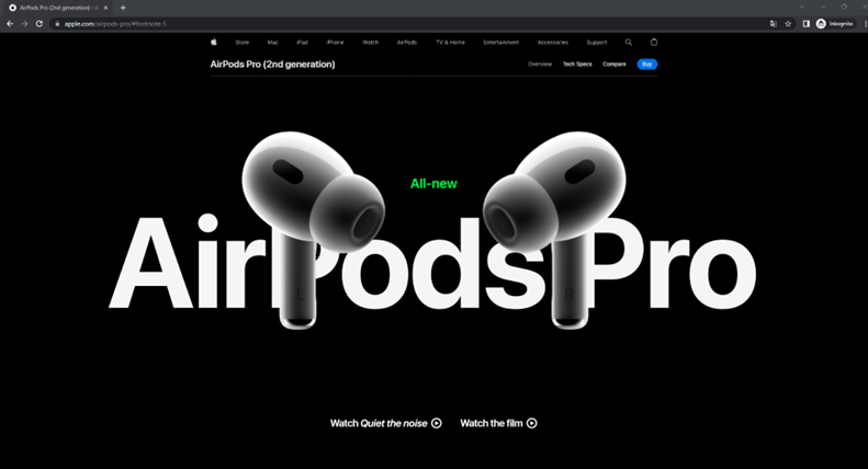 Dark Mode auf der Landingpage für Airpods Pro