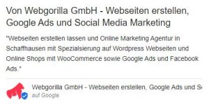 Beispiel Google MyBusiness Eintrag von WebGorilla